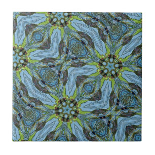 Turquoise geometric abstract art plants tile