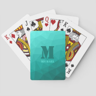 Turquoise geometric mesh pattern Monogram Playing Cards