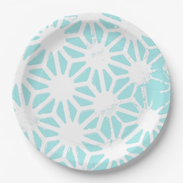 Turquoise geometric pattern paper plate (Front)