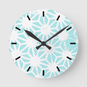 Turquoise geometric pattern round clock