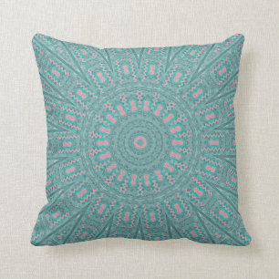 Turquoise Geometric Pink Accents Throw Pillow