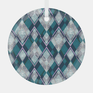 Turquoise Geometric Rhombic Seamless Pattern Glass Tree Decoration