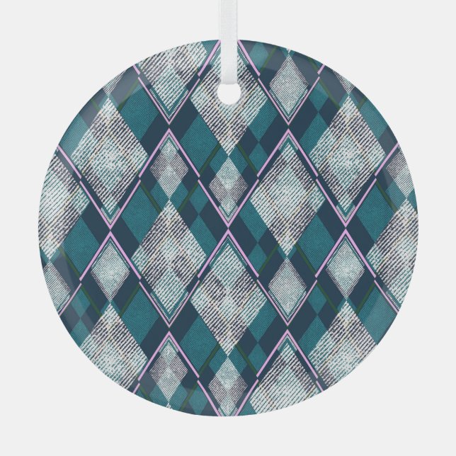 Turquoise Geometric Rhombic Seamless Pattern Glass Tree Decoration (Front)