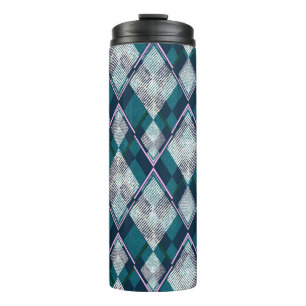 Turquoise Geometric Rhombic Seamless Pattern Thermal Tumbler