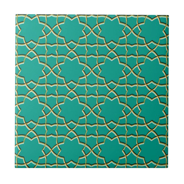 Turquoise Geometric Star pattern Tile (Front)