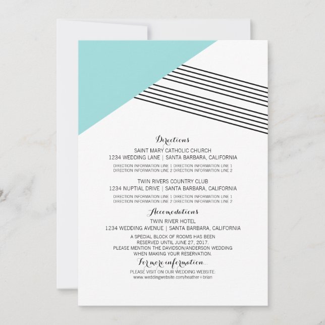 Turquoise Geometric Stripe Information Card (Front)
