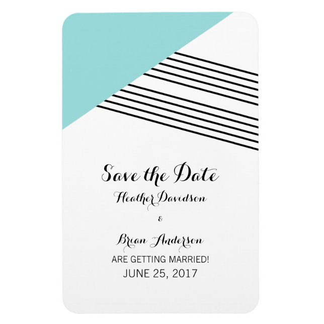 Turquoise Geometric Stripe Save the Date Magnet (Vertical)