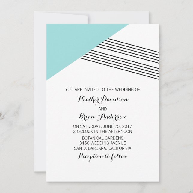 Turquoise Geometric Stripe Wedding Invite (Front)