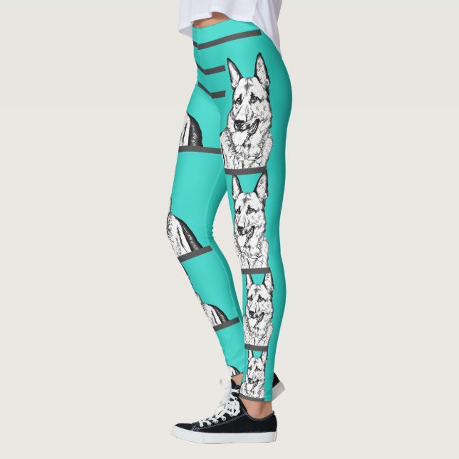 Turquoise German Shepherd Dog Leggings (Left)