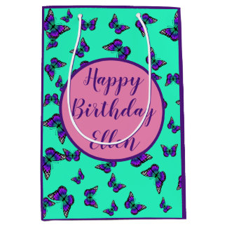 Turquoise Gift Bag With Purple Butterflies