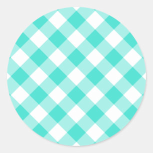 Turquoise Gingham Pattern Classic Round Sticker