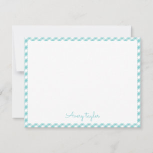 Turquoise gingham pattern personalised Stationery Card