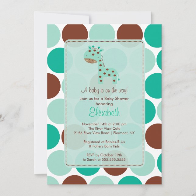 Turquoise Giraffe Baby Shower Invitation (Front)
