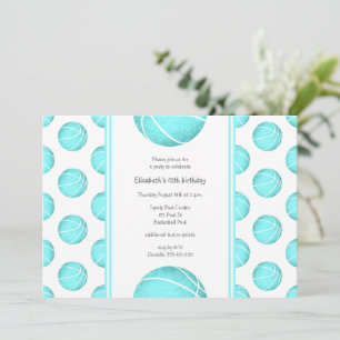 turquoise girl's basketball birthday or team party invitation