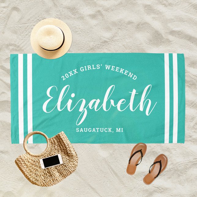 Turquoise Girls Weekend Monogram Name Beach Towel (Creator Uploaded)