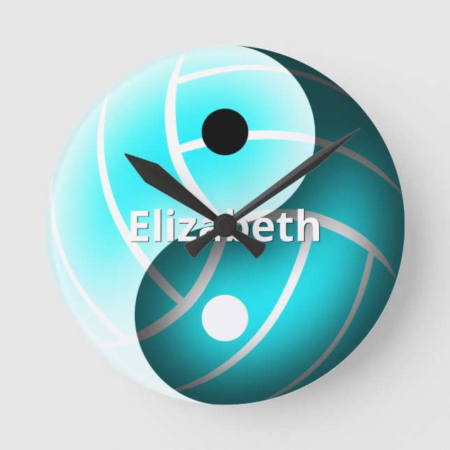 turquoise girls yin yang volleyball personalised round clock (Front)