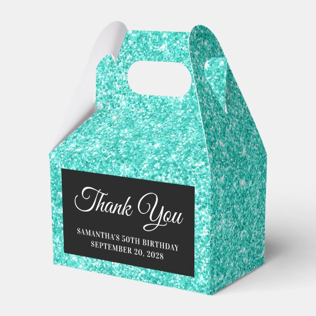 Turquoise Glitter 50th Birthday Thank You Favour Box (Front Side)