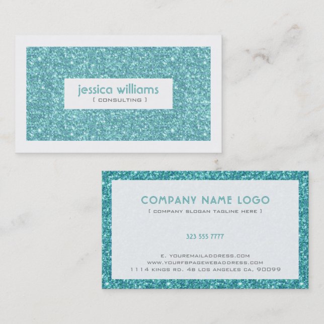 Turquoise Glitter And Sparkles Green Accents Business Card (Front/Back)
