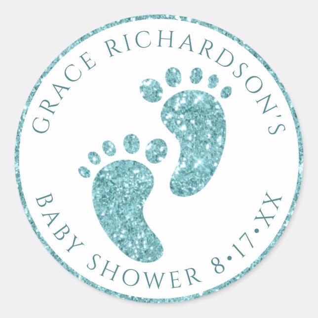 Turquoise Glitter Baby Feet Sticker | Personalised (Front)