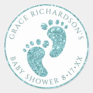 Turquoise Glitter Baby Shower Feet Favour Sticker