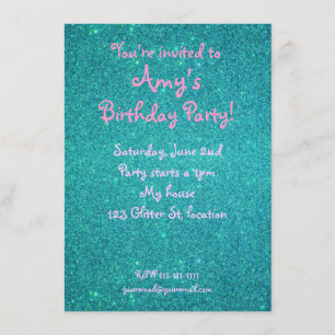 Turquoise glitter birthday invitation