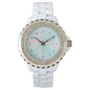 Turquoise Glitter Cherry Blossoms Watch