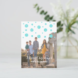 Turquoise Glitter Confetti Holiday Photo Postcard