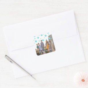 Turquoise Glitter Confetti Holiday Photo Stickers
