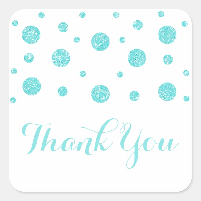Turquoise Glitter Confetti Thank You Stickers (Front)
