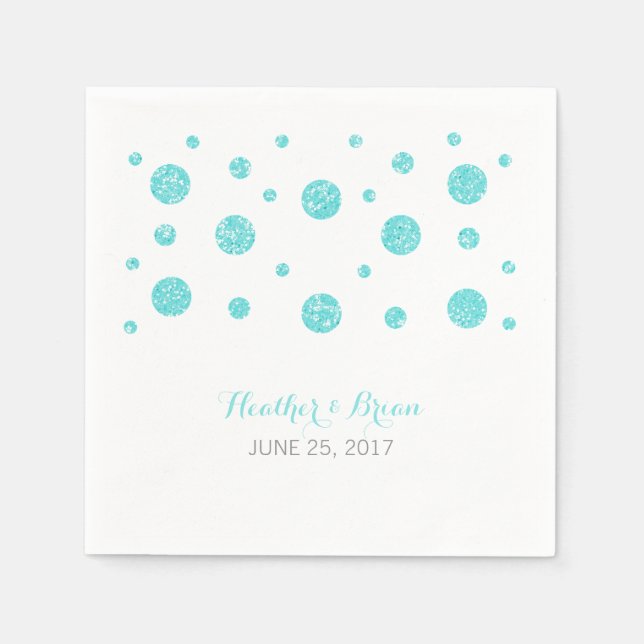 Turquoise Glitter Confetti Wedding Paper Napkins (Front)