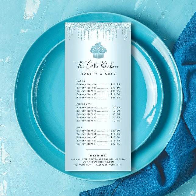 Turquoise Glitter Cupcake Bakery Pastry Chef Menu (Creator Uploaded)