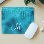 Turquoise Glitter Drip Personalised Monogram Mouse Mat<br><div class="desc">This design does not contain actual glitter or sequins. It may be personalised in the area provided by changing the photo and/or text. Or it can be customised by clicking Personalise this Template and then choosing the click to customise further option and delete or change the colour of the background,...</div>