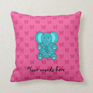 Turquoise glitter elephant pink butterflies cushion