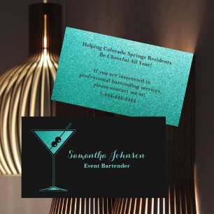Turquoise Glitter Event Bartender Business Card