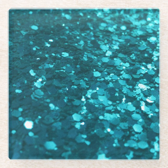 Turquoise Glitter Festive Glass Coasters (Front)