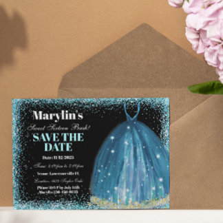 Turquoise Glitter Foil Balloon Ballgown Custom Save The Date