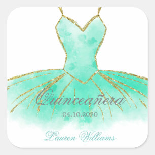 Turquoise Glitter Gown Quinceanera Sticker