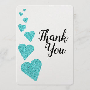 Turquoise Glitter Hearts Thank You card