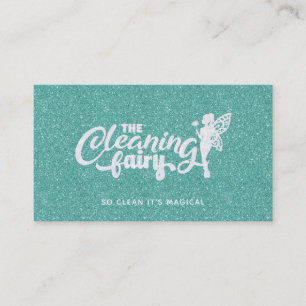 Turquoise Glitter House Cleaning Business Cards