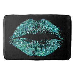 Turquoise Glitter Lips #2 Bath Mat