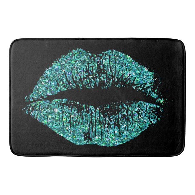 Turquoise Glitter Lips #2 Bath Mat (Front)