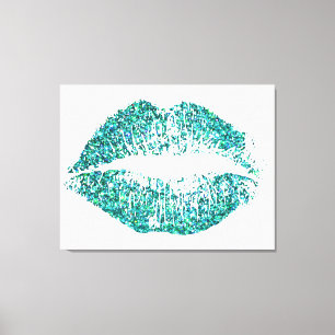 Turquoise Glitter Lips #2 Canvas Print