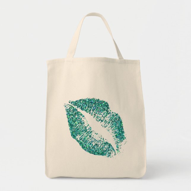 Turquoise Glitter Lips #2 Tote Bag (Front)