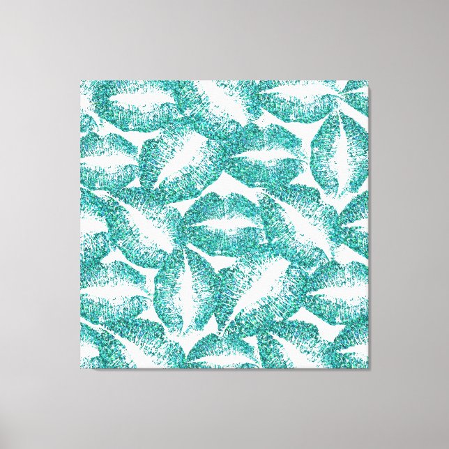 Turquoise Glitter Lips #3 Canvas Print (Front)