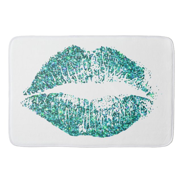 Turquoise Glitter Lips Bath Mat (Front)