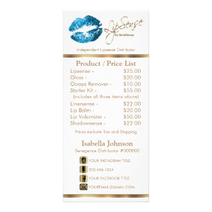 Turquoise Glitter Lips - White -  Price List Rack Card