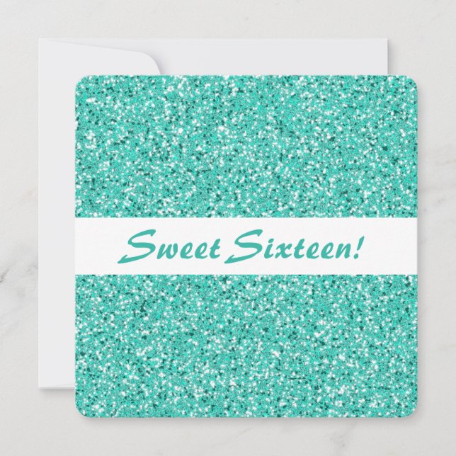 Turquoise Glitter Look Sweet Sixteen Birthday Invitation (Front)