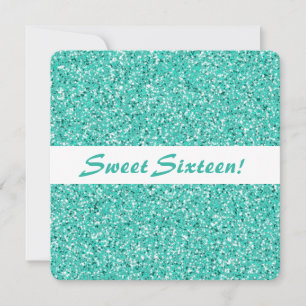 Turquoise Glitter Look Sweet Sixteen Birthday Invitation