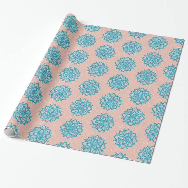 Turquoise Glitter Mandala 2 Wrapping Paper (Unrolled)