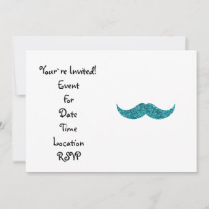 Turquoise glitter moustache invitation